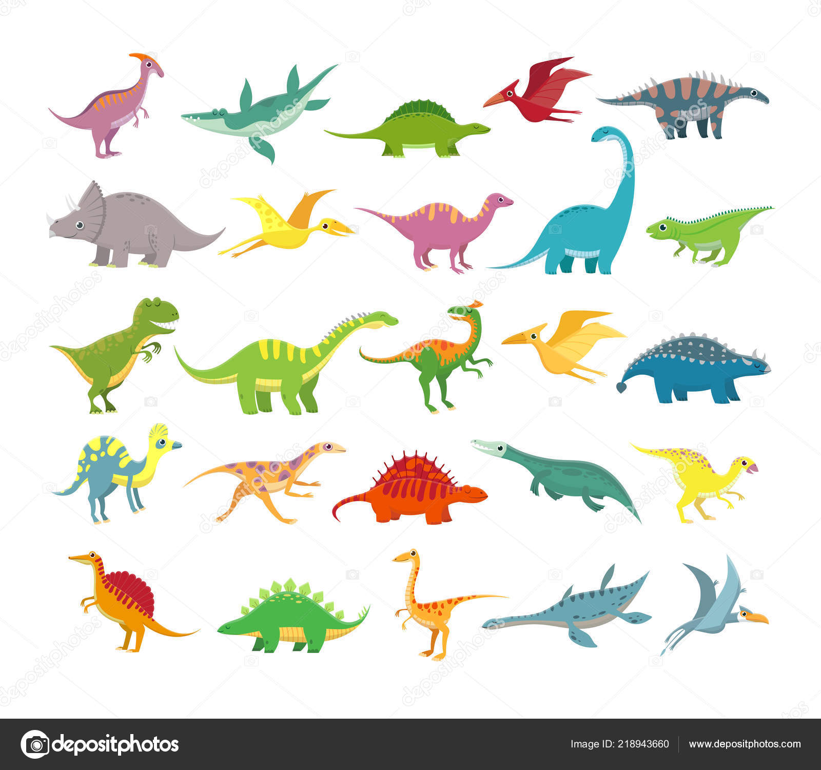 Dinossauros dos desenhos animados. Baby dino animais pré-históricos.  Coleção de vetor de dinossauro bonito imagem vetorial de  tartila.stock.gmail.com© 218943660